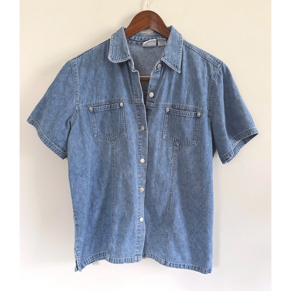 Carolina Blues Denim Button Down Shirt Medium Wash Short Sleeve SZ 16W Cotton